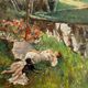 Painting of a sleeping woman with her dog, 20th century