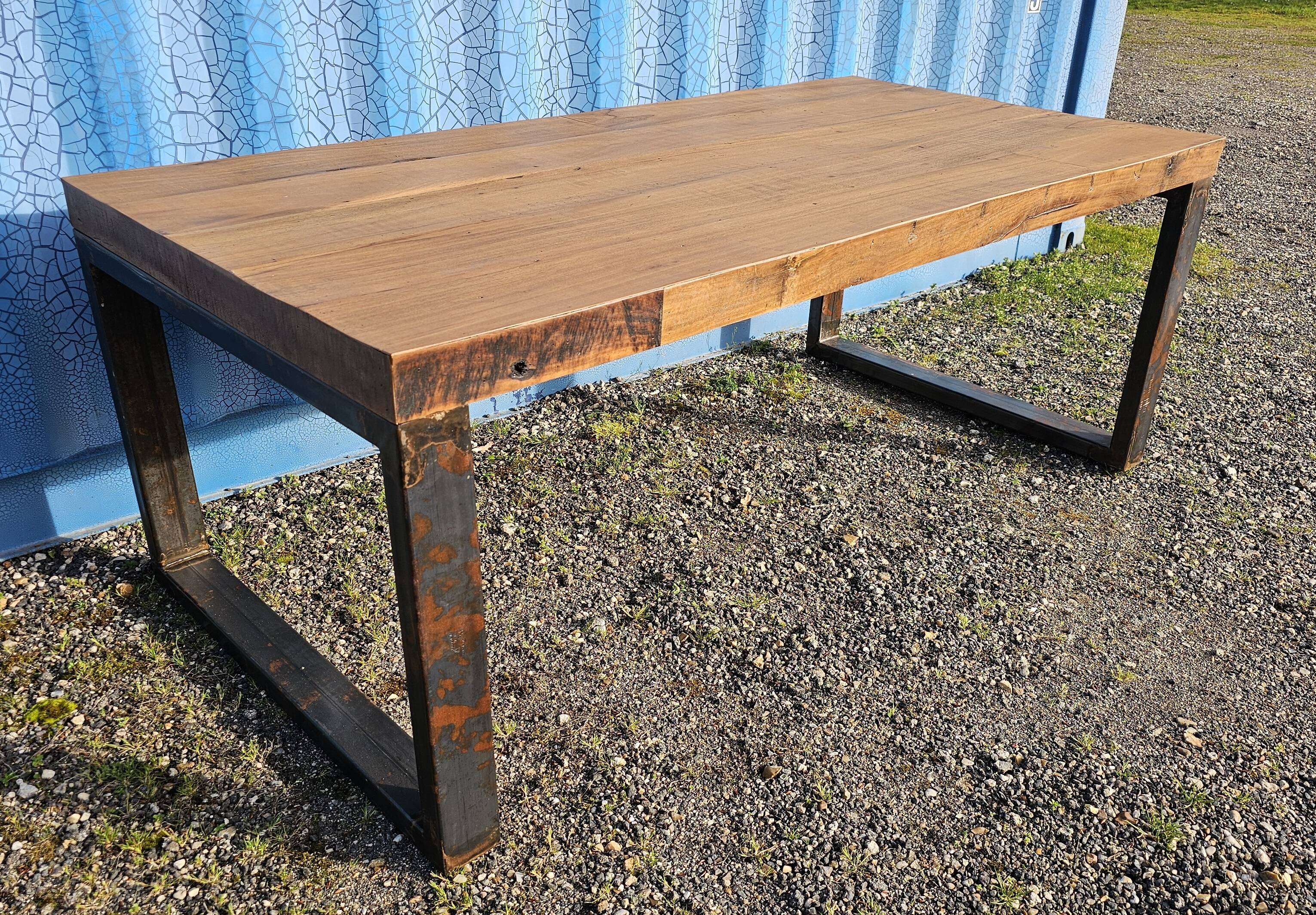Industrial teak and metal table