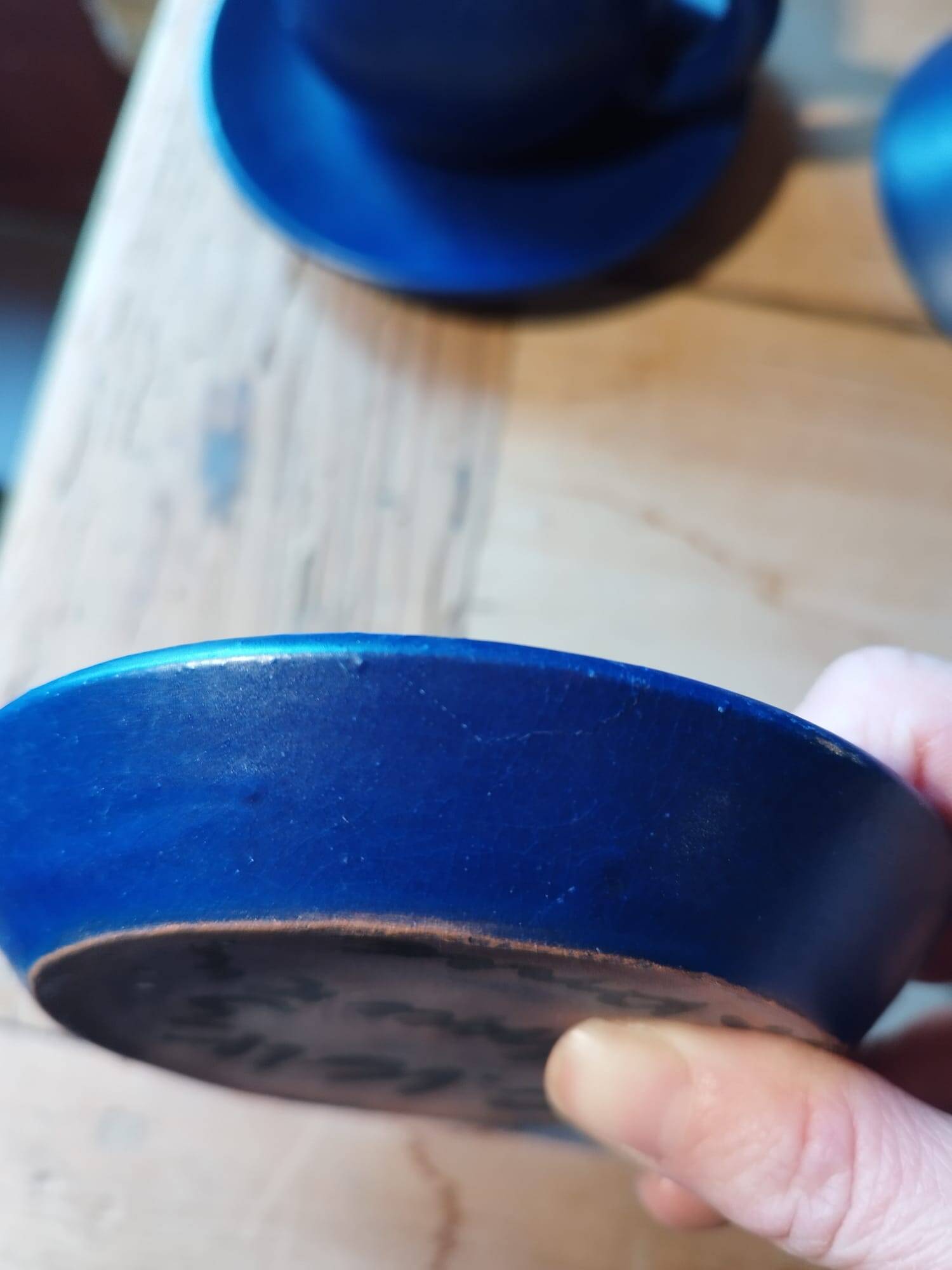 Set of 6 dark blue cups and saucers Charles Voltz Vallauris