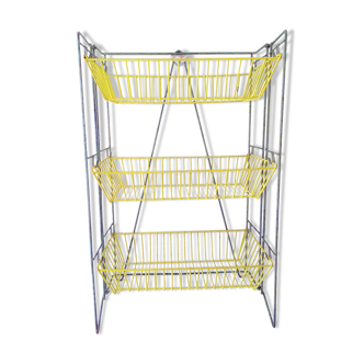RARE CADDIE shelf hung or laid with 3 removable yellow wire baskets