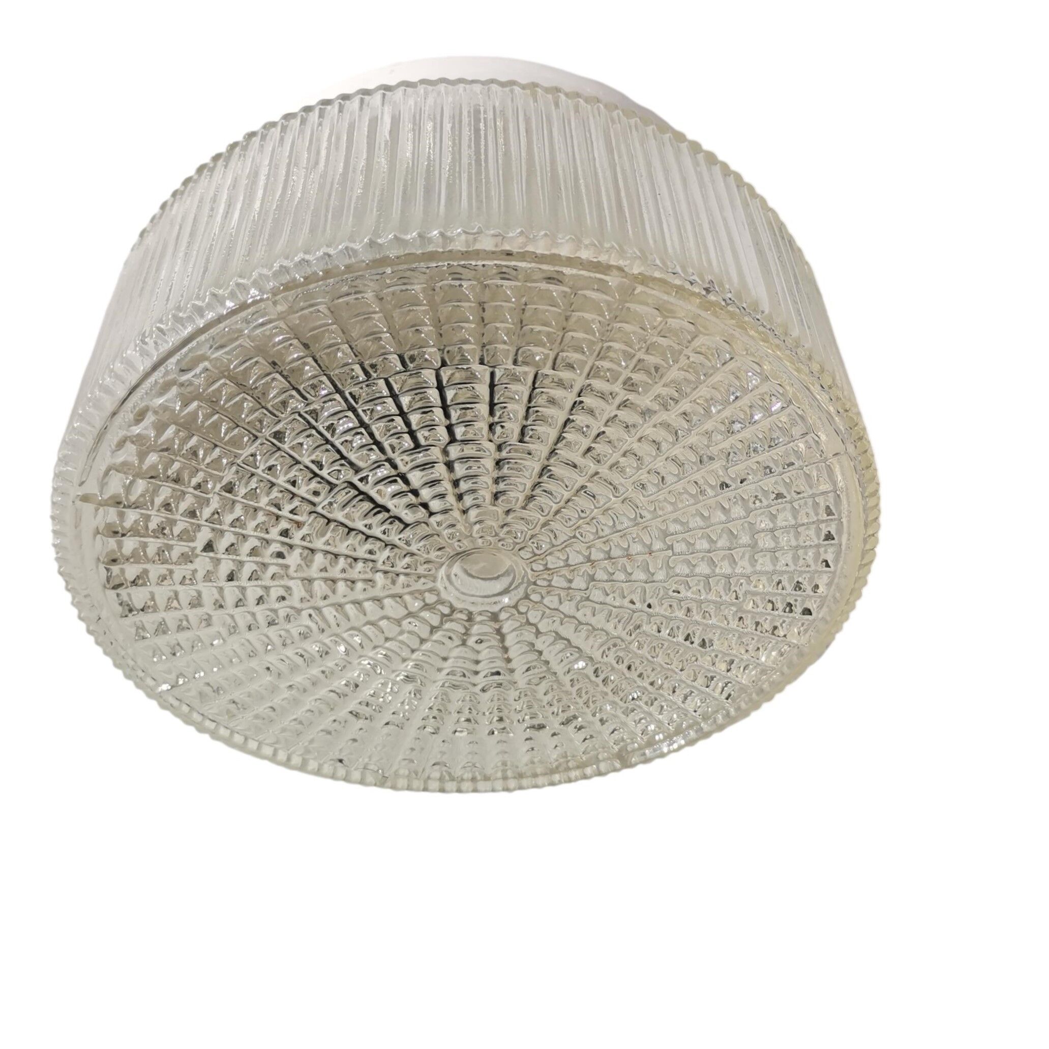Small minimalist clear glass round flush mount lamp 1960s