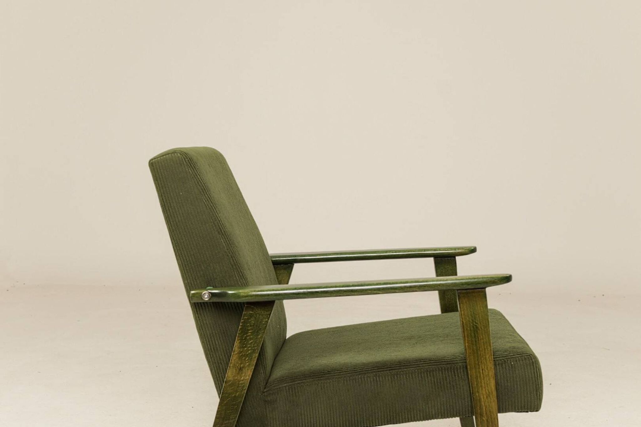 Lounge Chair Vintage Olive Green Corduroy ,Green Wood