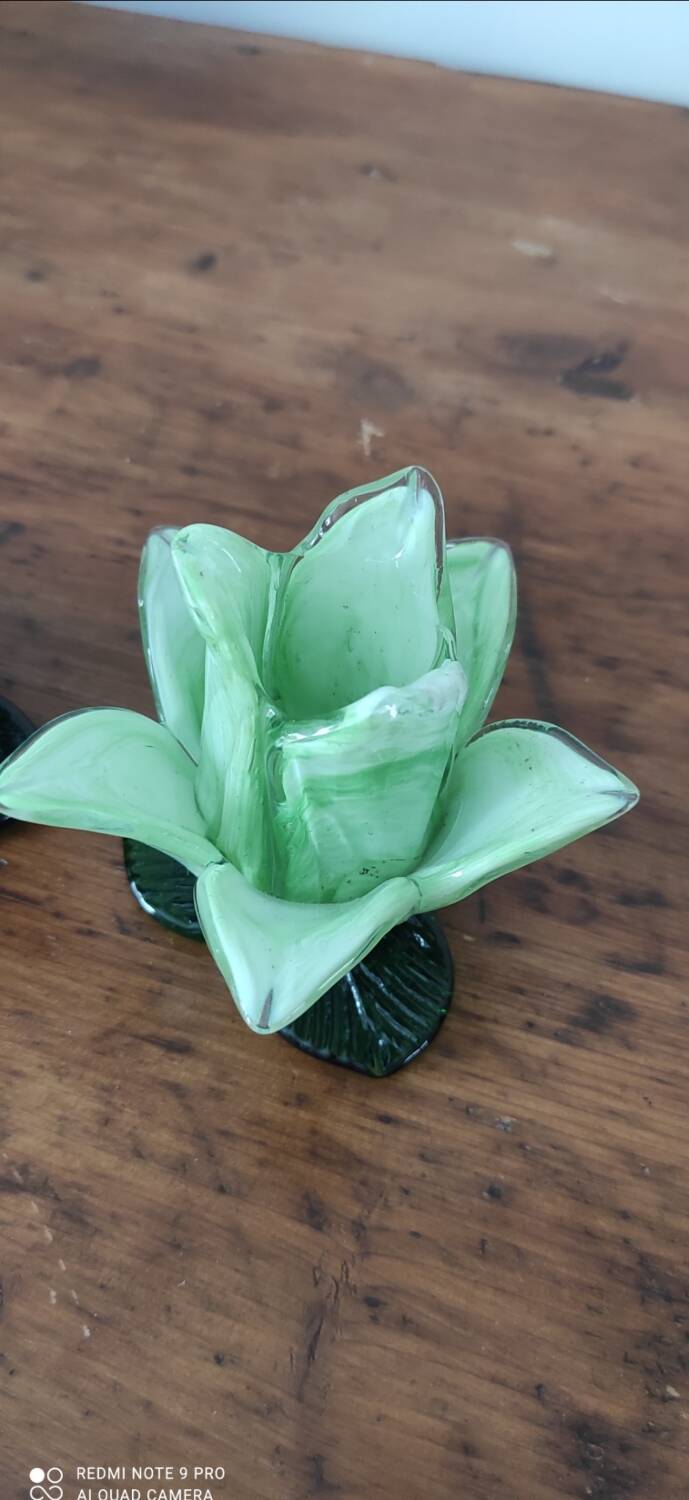 Glass Flower Candle Holder Set