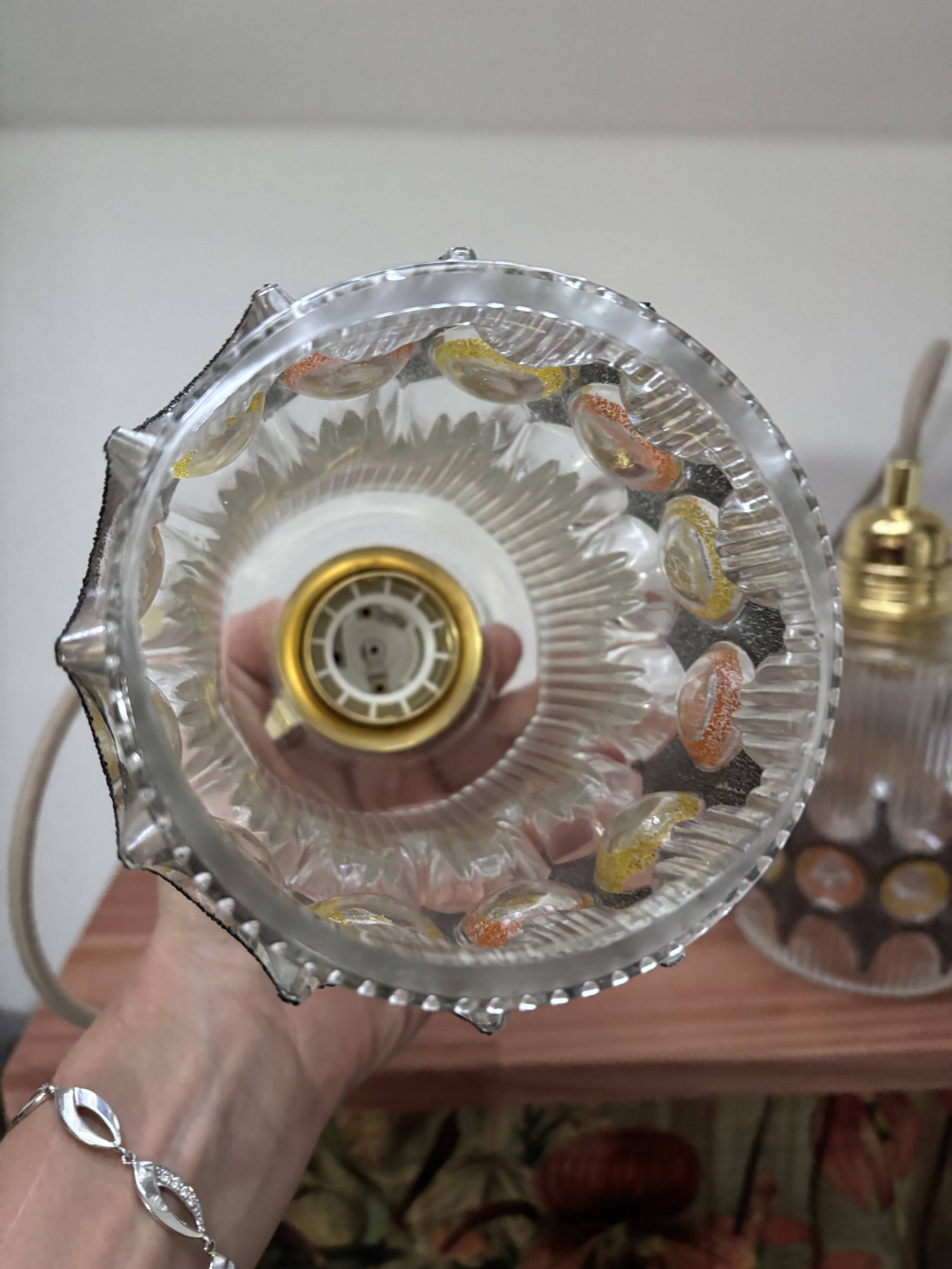 Pair of vintage faceted glass pendant lights