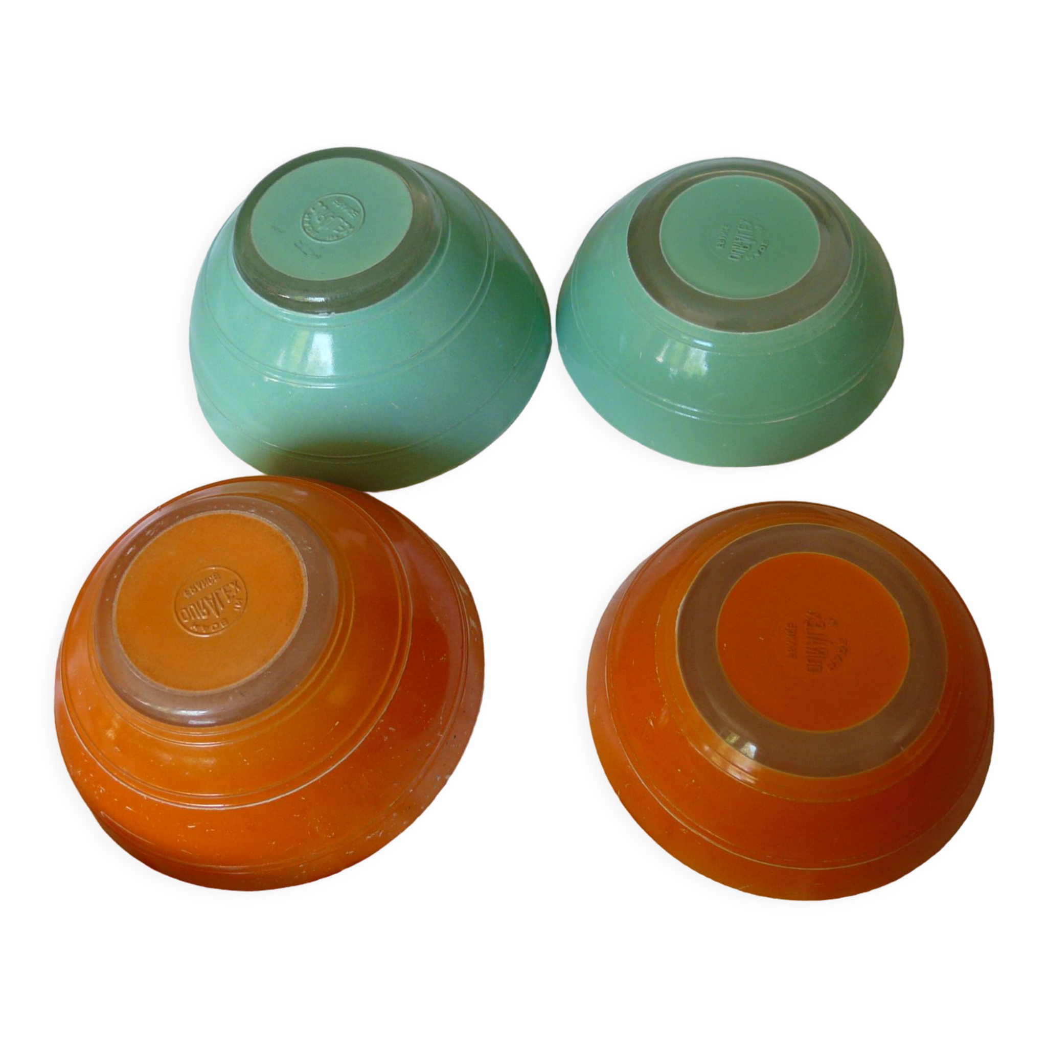 4 green and orange bowls duralex 70s