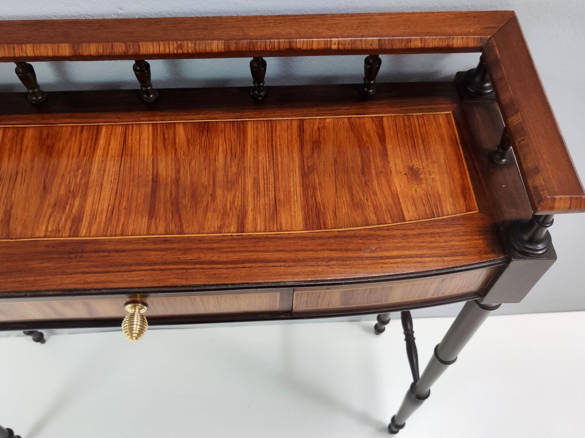 Vintage cherrywood and ebonized beech console table with a drawer, italy