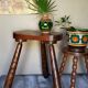 Vintage tripod stool form free feet solid wooden rockets