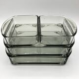 Plateau en teck et ses 4 raviers en verre empilables • Danemark • 1960
