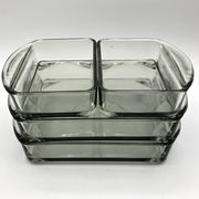 Teak tray and its 4 stackable glass dishes • Denmark • 1960
