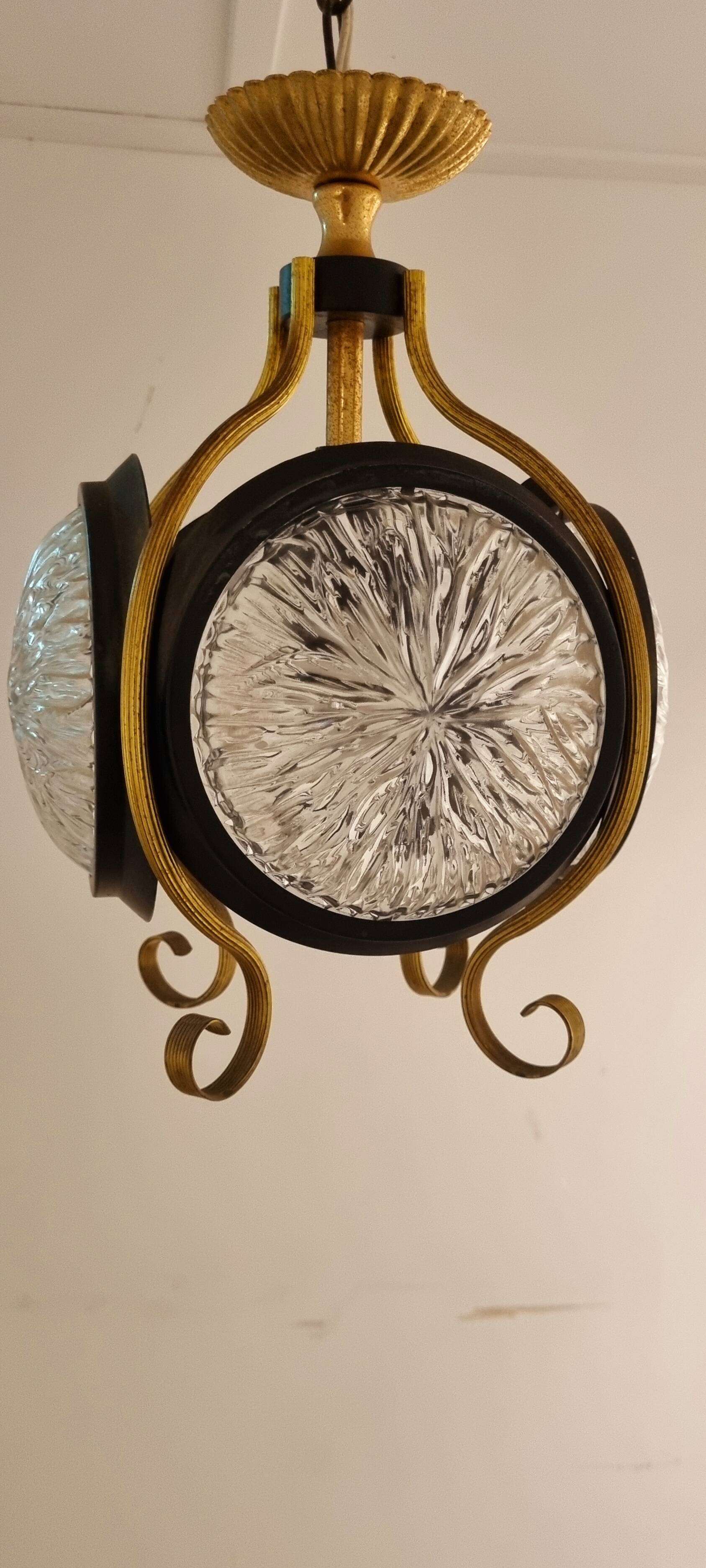 1960s glass brass pendant, frivolous lantern lamp