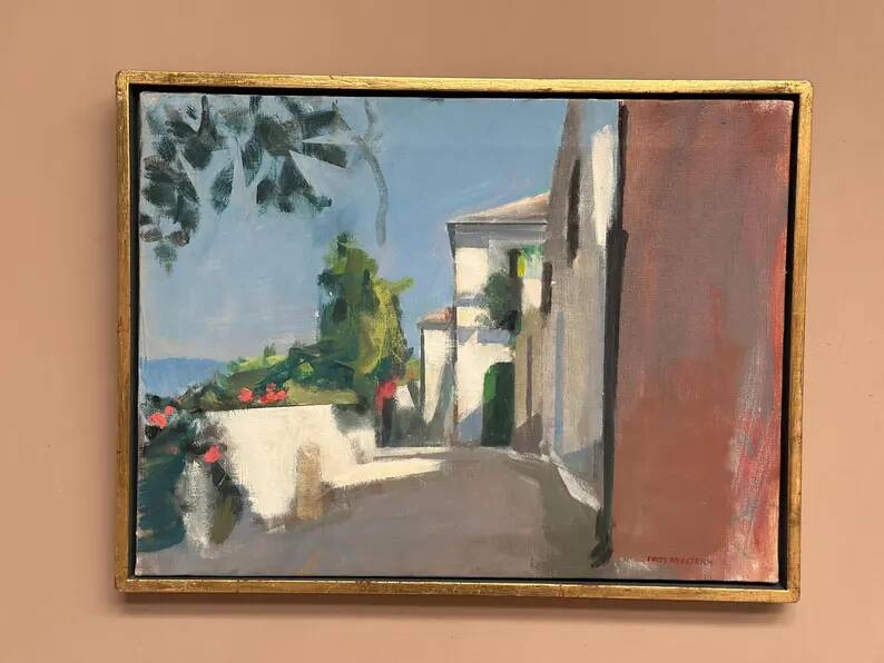 Original Swedish Oil on Canvas – “Town” by Mats Rydstern – Signed – Vintage & Framed – 37 × 49 cm (14.6" × 19.3")