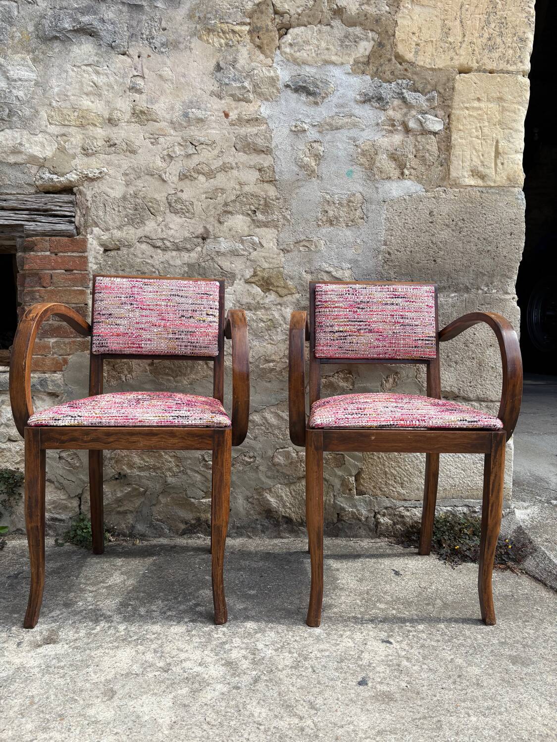 Pair of 1960s bridge chairs in Nobilis fabric