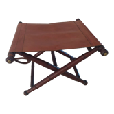 Vintage foldable leather and mahogany stool