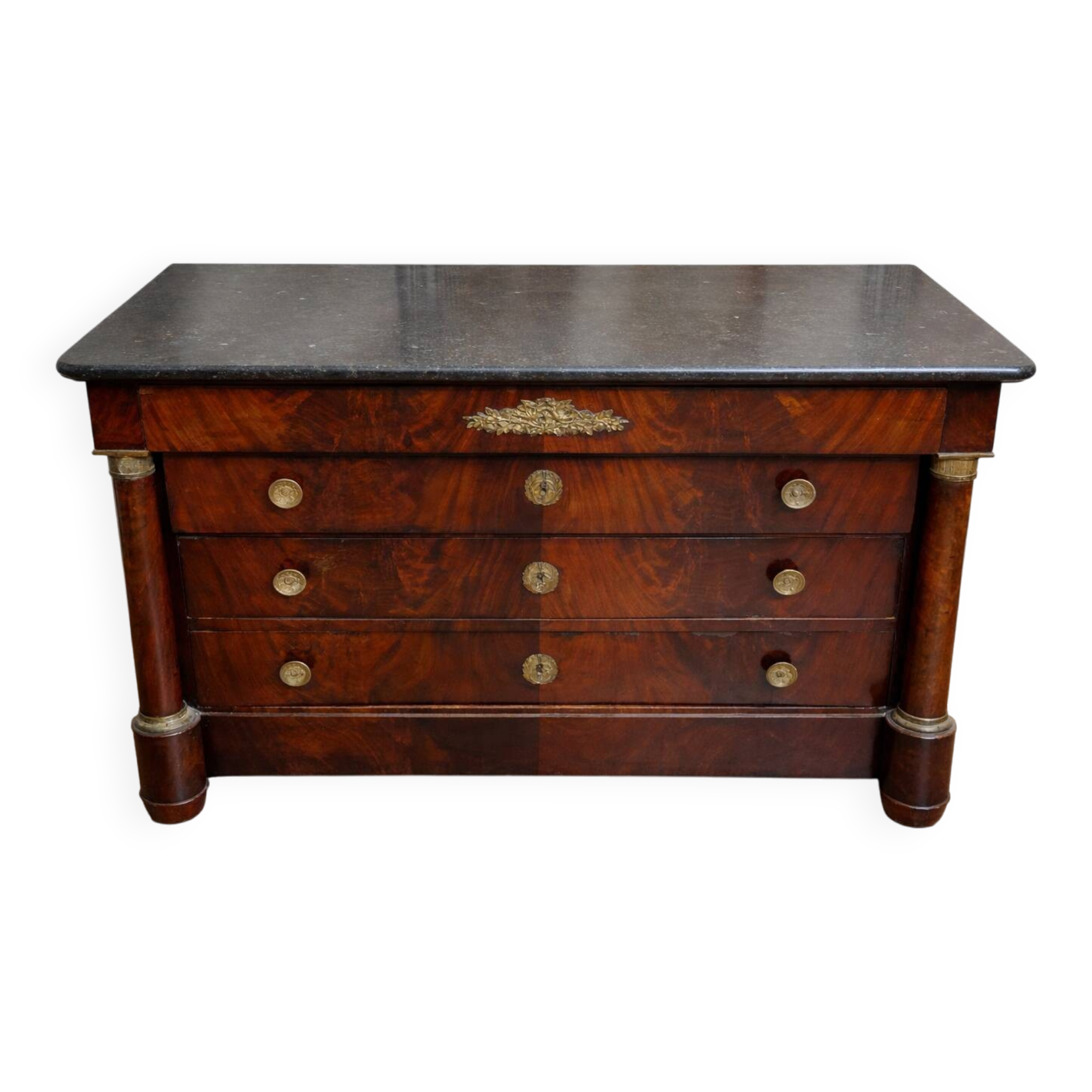 Empire period commode in flame mahogany – detached columns –