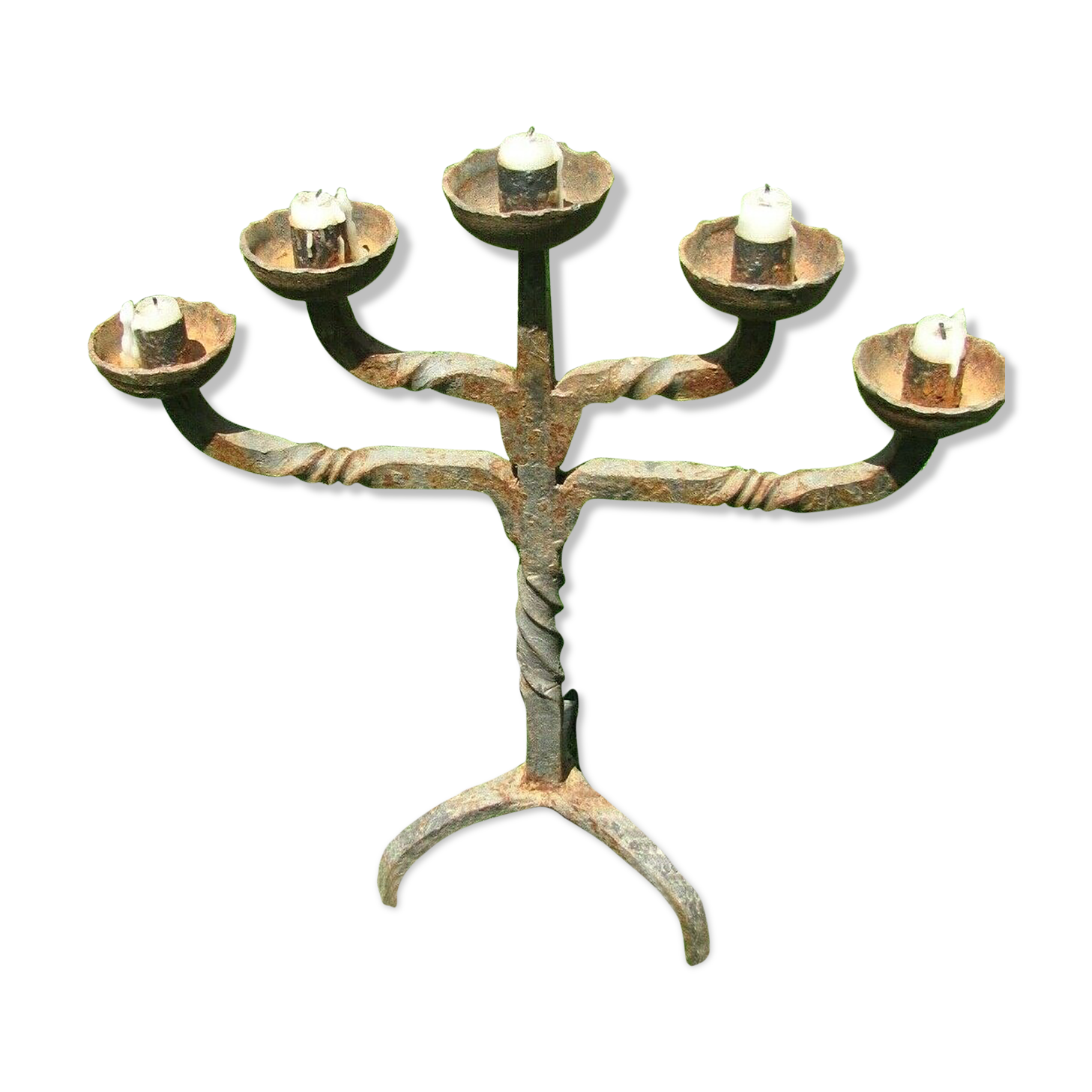 Wrought iron candlestick of castle - 5 branches aligned