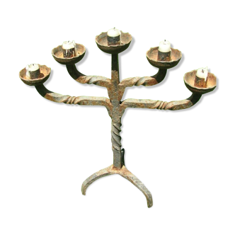 Wrought iron candlestick of castle - 5 branches aligned