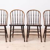 Set of 4 Countryside Style Dining Chairs, Spindle Back, Early 20th Century