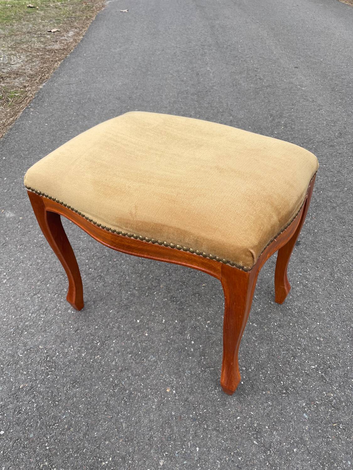 Louis XV style wooden and velvet footrest