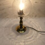 small 80's table lamp in glass and gold metal