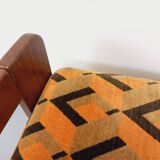 Pair of vintage walnut and velvet fabric sleigh armchairs from the 70s