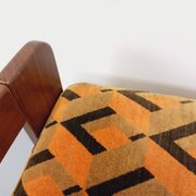 Pair of vintage walnut and velvet fabric sleigh armchairs from the 70s
