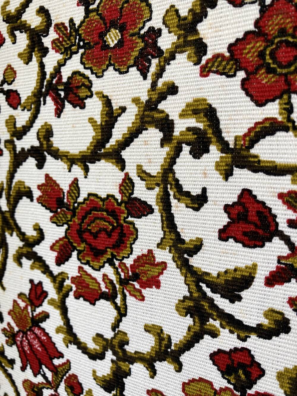 Antique 4-panel screen in pine, restored, "Grand Teint furniture" fabric.