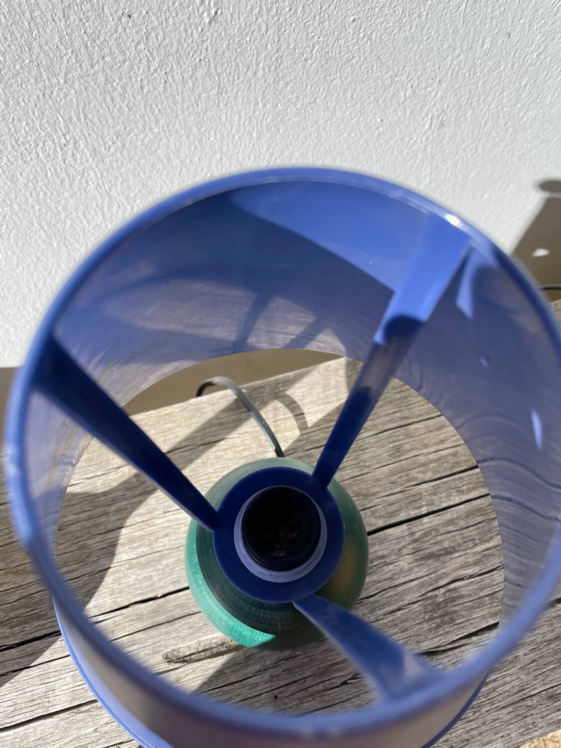 Pair of green and blue wooden ball lamps