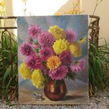 Table signed "Bouquet de dhalias"