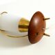 Large 1950s table lamp made of brass and teak, with a frosted glass shade