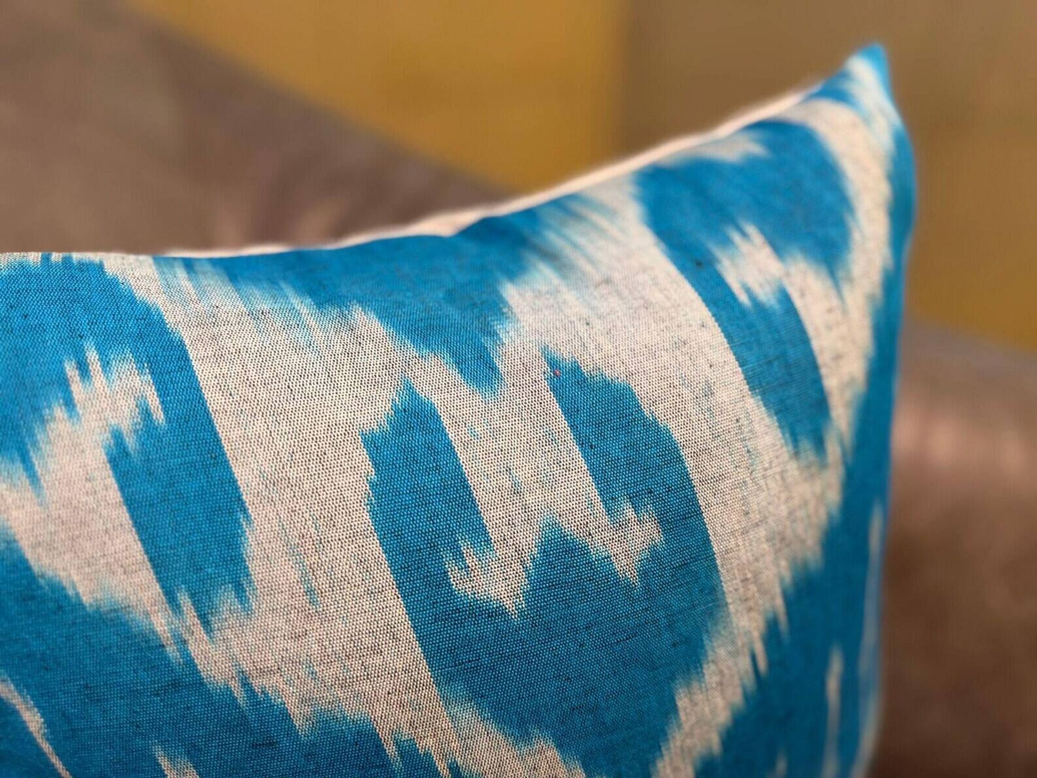 Vintage Silk Ikat Square Cushion Cover, Sky Blue White Arch Medallion 16x16