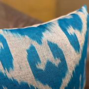 Vintage Silk Ikat Square Cushion Cover, Sky Blue White Arch Medallion 16x16