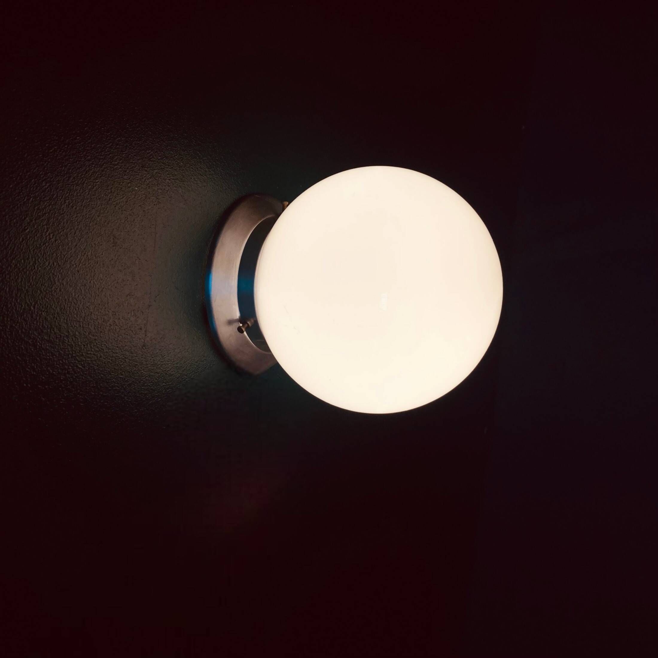 Old globe in opaline vintage wall or ceiling light diameter 20 cm and aluminum base