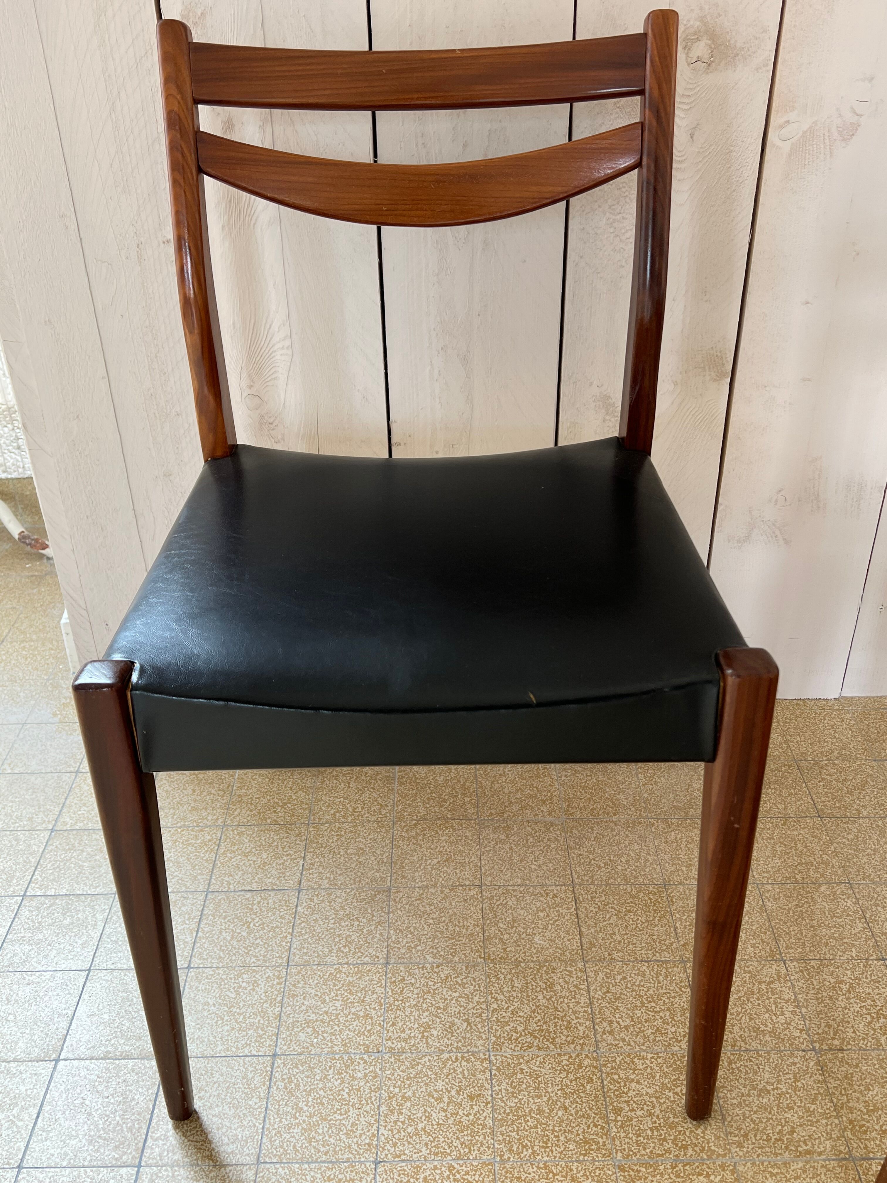 Scandinavian style teak and black skaï style chairs