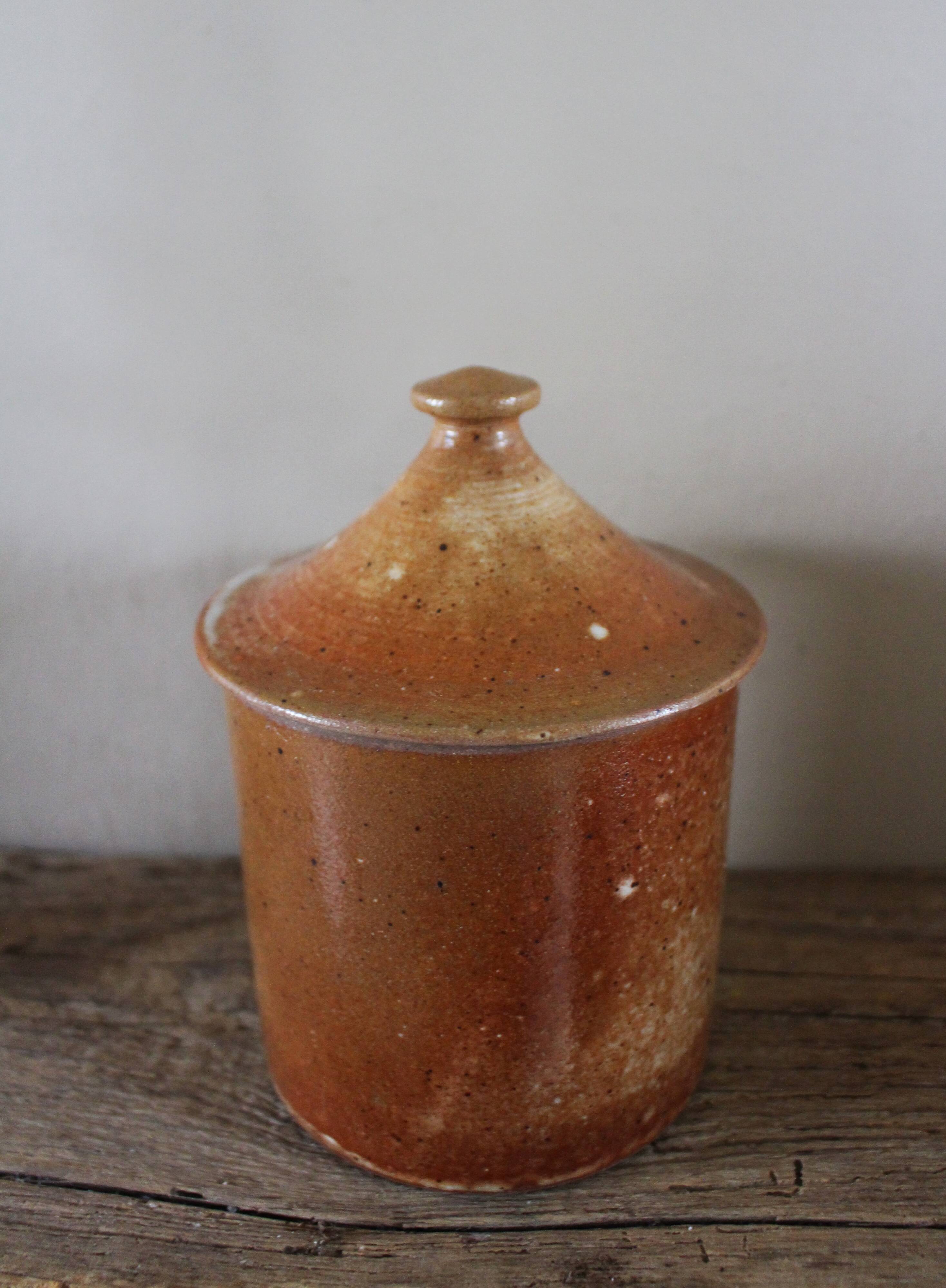Vintage stoneware vase pot with lid