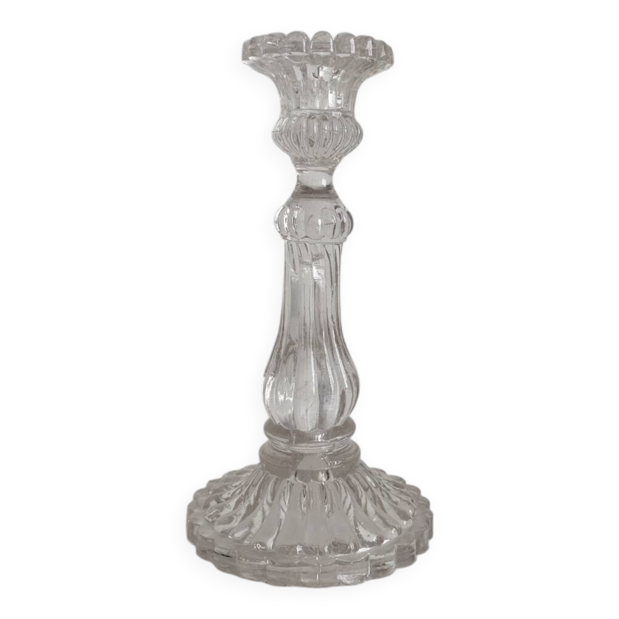 Antique baluster-shaped molded glass candlestick holder