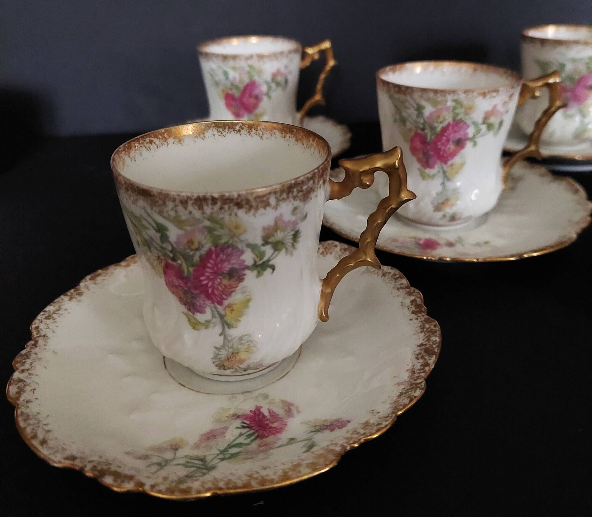 Series of five E. Bourgeois Paris porcelain coffee cups large deposit 1900