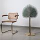 Monumental Valenti table lamp with fan palm leaf in bronze and brass, 1970s