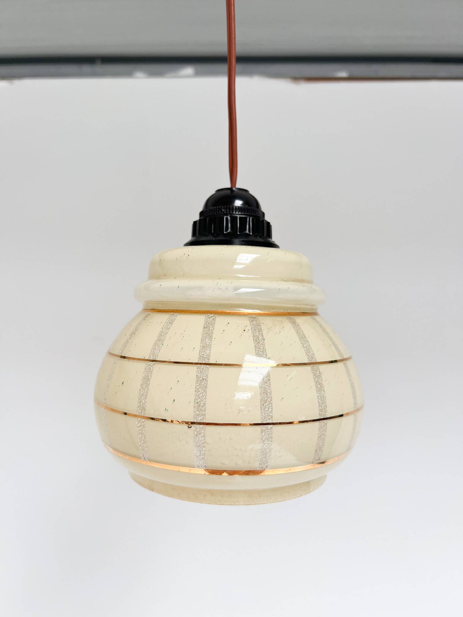 Set of 2 vintage ceiling lamps with golden lines, 1960s