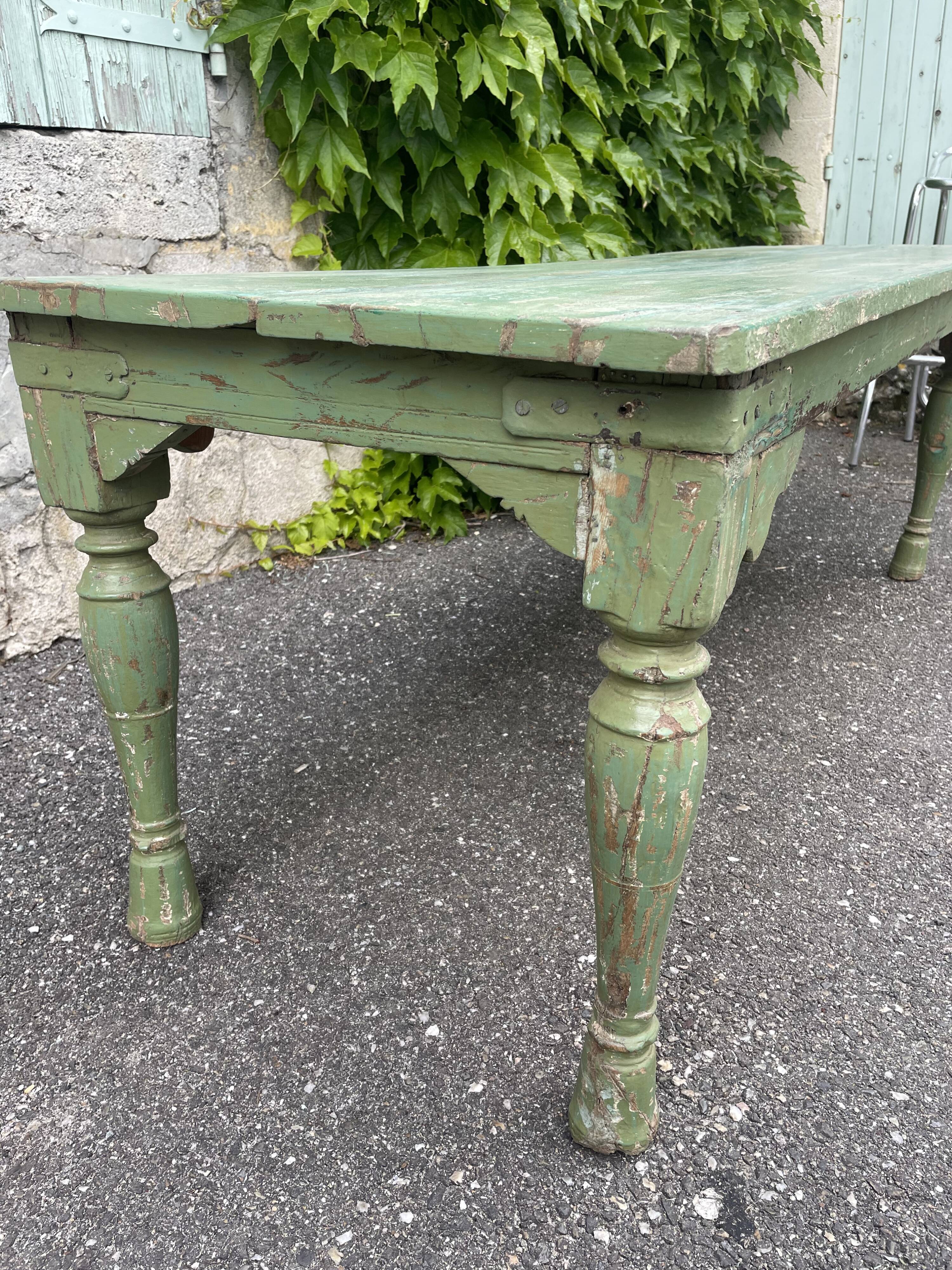 Indian coffee table in green lacquered teak