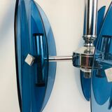 Vintage Veca Fontana Arte chandelier, blue glass and chrome