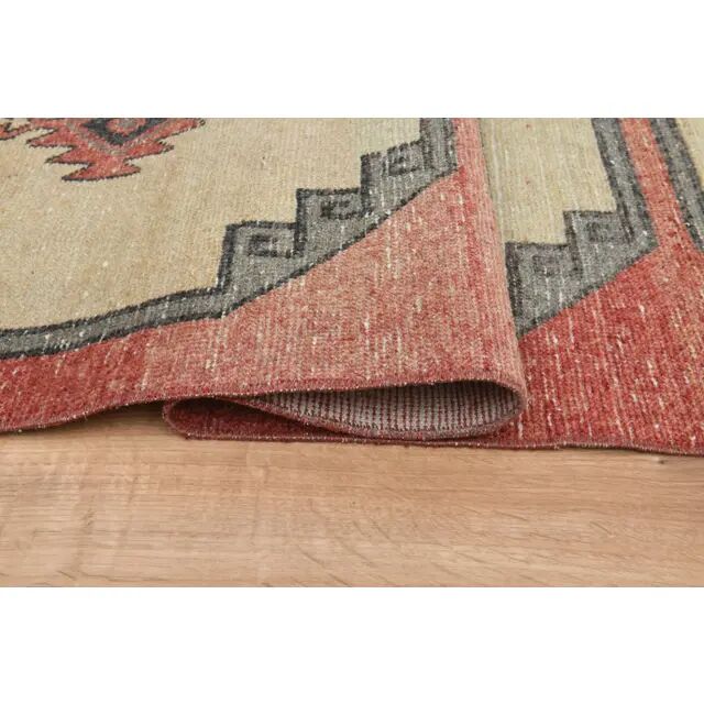 Turkish runner, vintage Oushak wool runner, geometric 70s runner 78x411