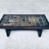 Brutalist Style Slate Tile Inlay Coffee Table, Belgium, 1970s