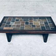 Brutalist Style Slate Tile Inlay Coffee Table, Belgium, 1970s