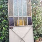 Workshop door 258,4x98,5cm in iron and colored cathedral glasses