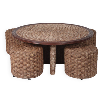 Woven rope table and stools