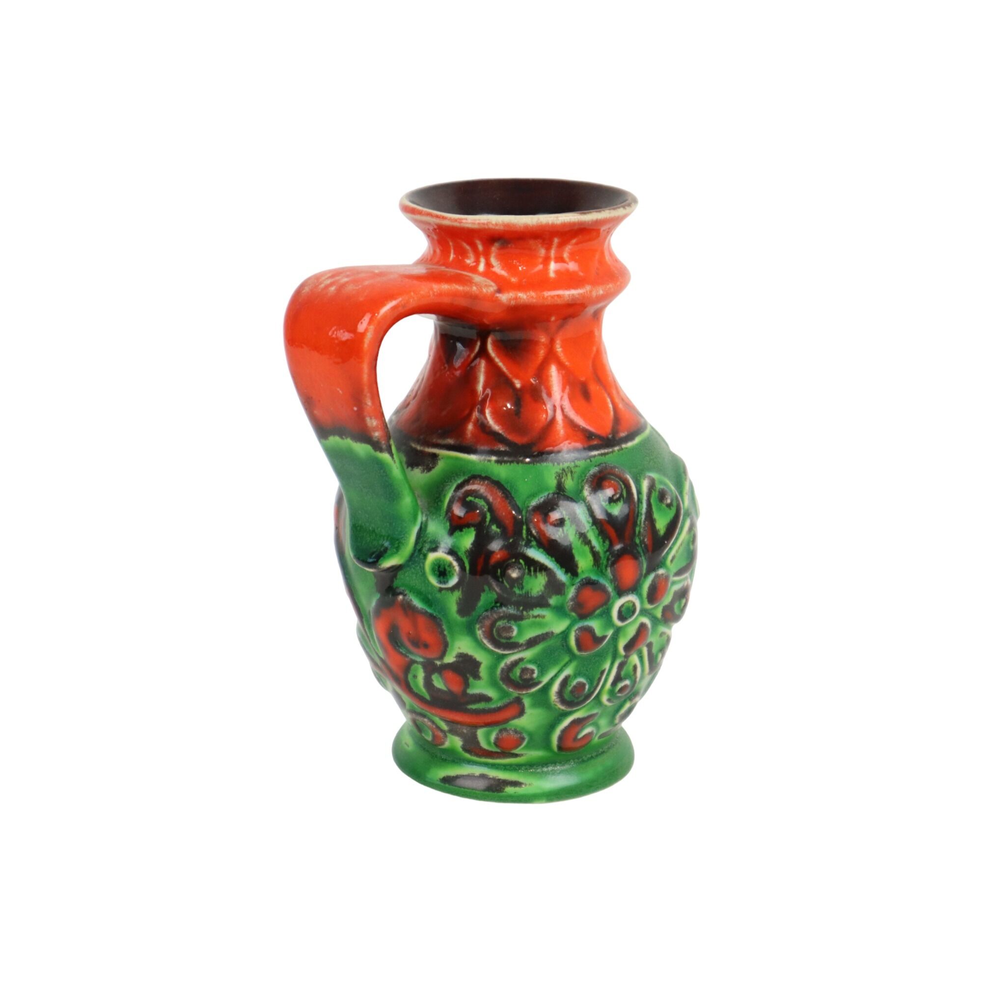 Vase à fleurs vert orange Allemagne de l’Ouest années 70 Scheurich 87-17