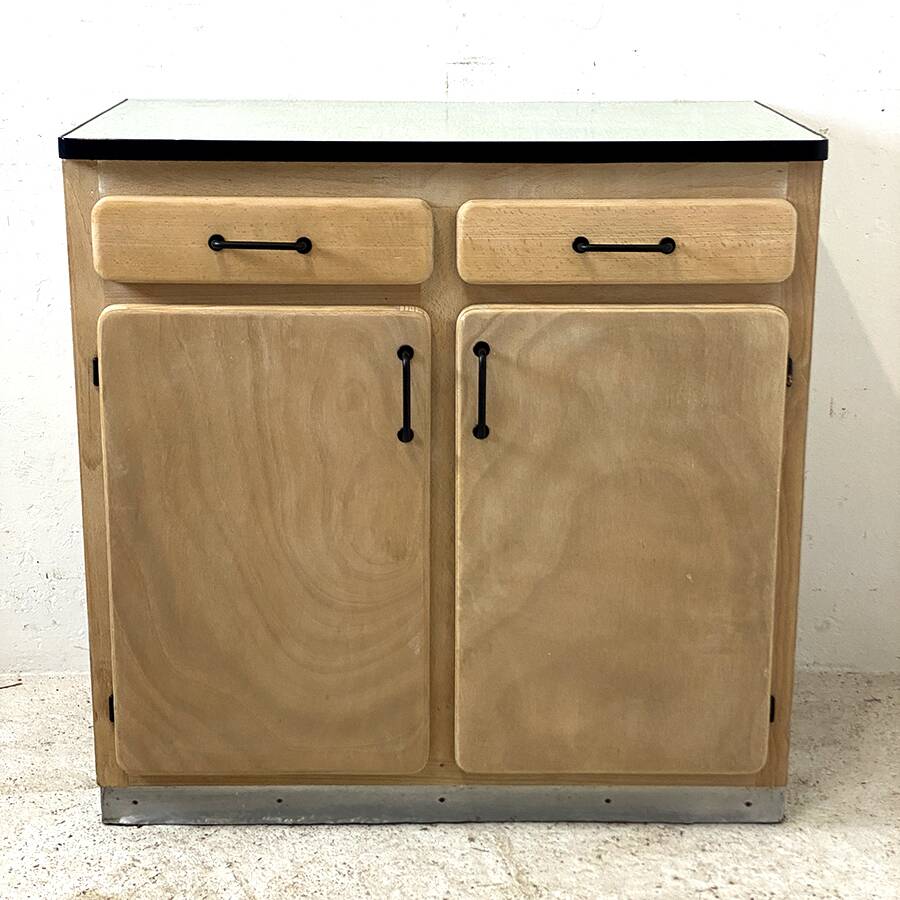 Vintage 60's sideboard in raw wood and blue formica