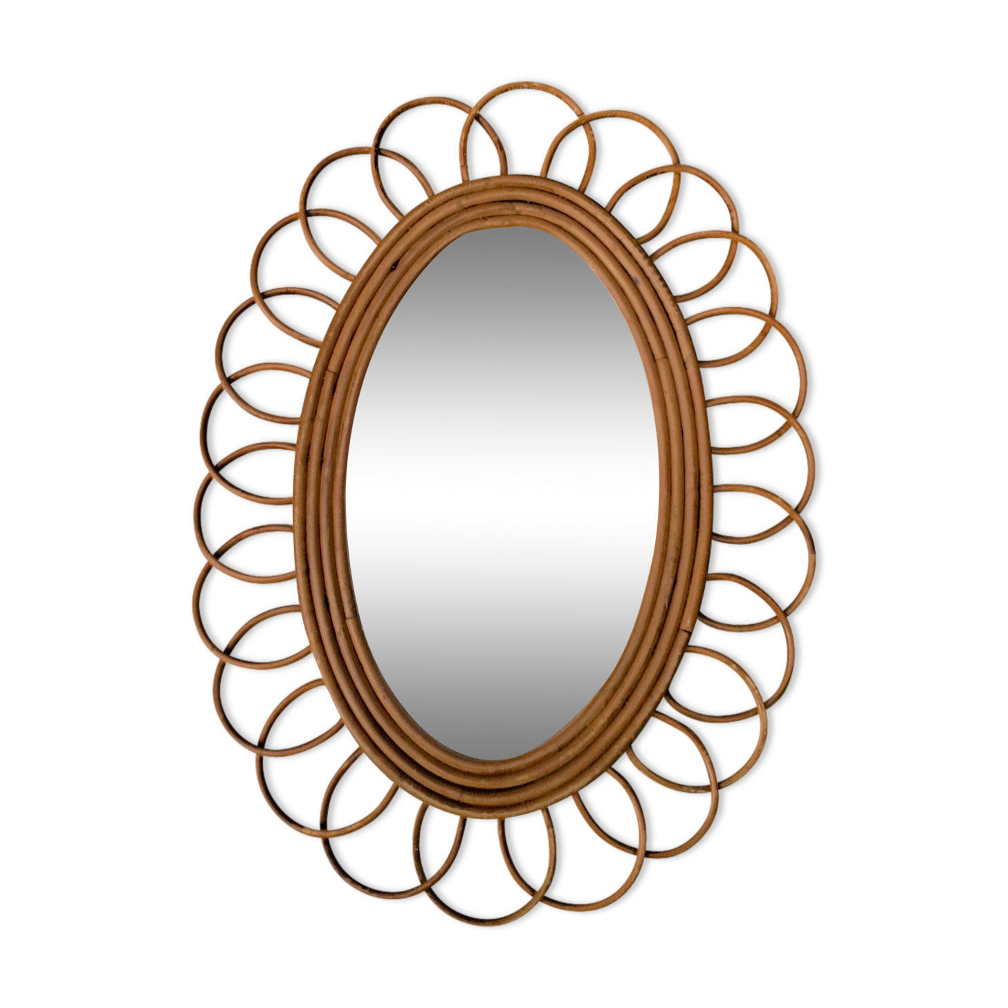 Oval rattan mirror 1960 40x53cm