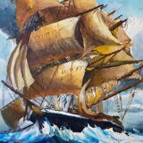 Painting "Three masts in turmoil" HST signed and dated 1978