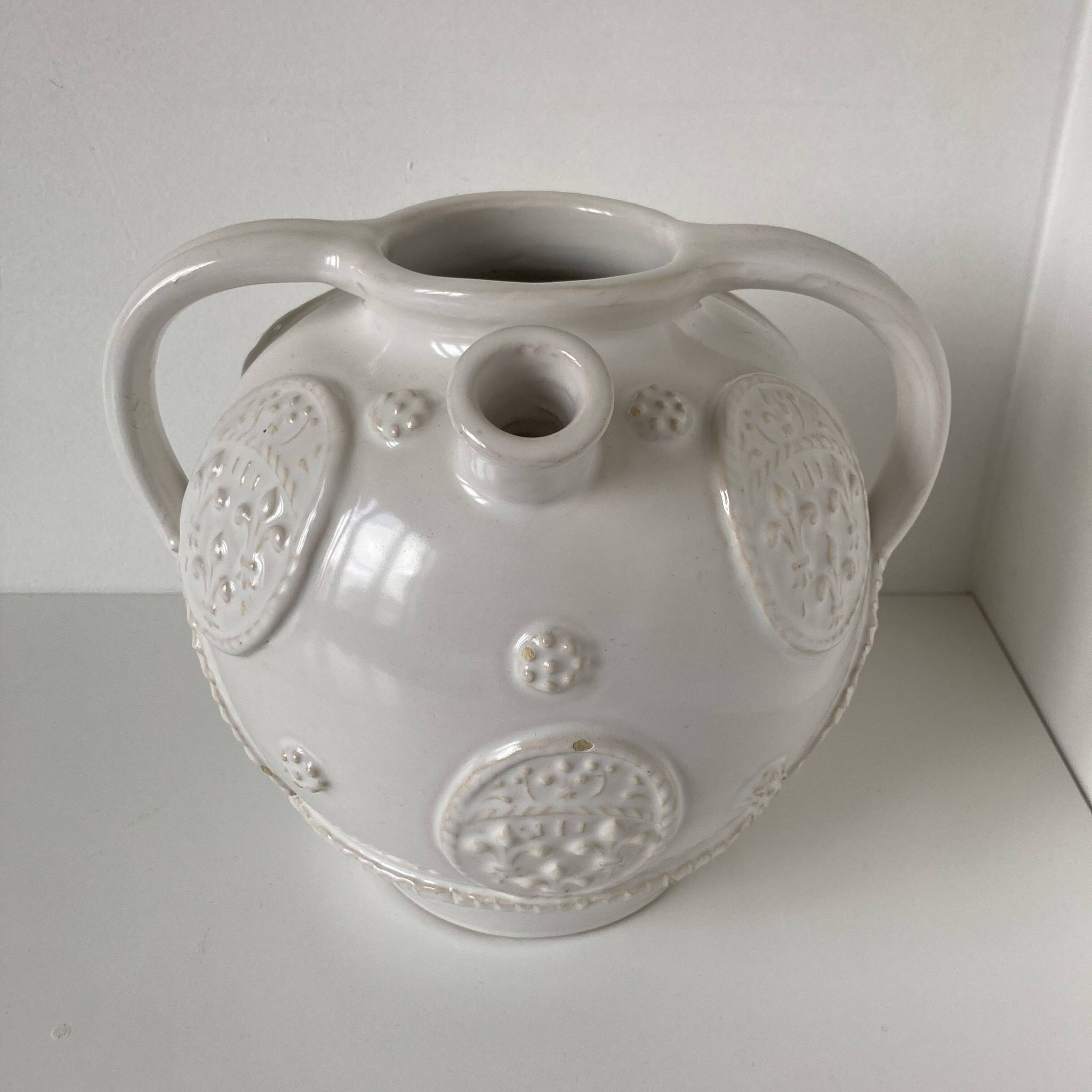Malicorne (atelier Tessier), belle verseuse pouvant former vase en faïence